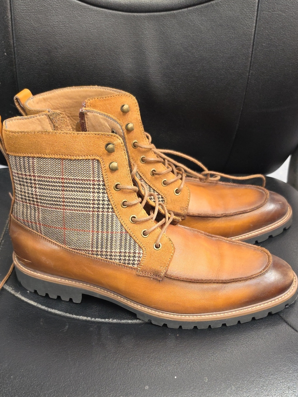 Milano Brown Leather Plaid Combat Boots